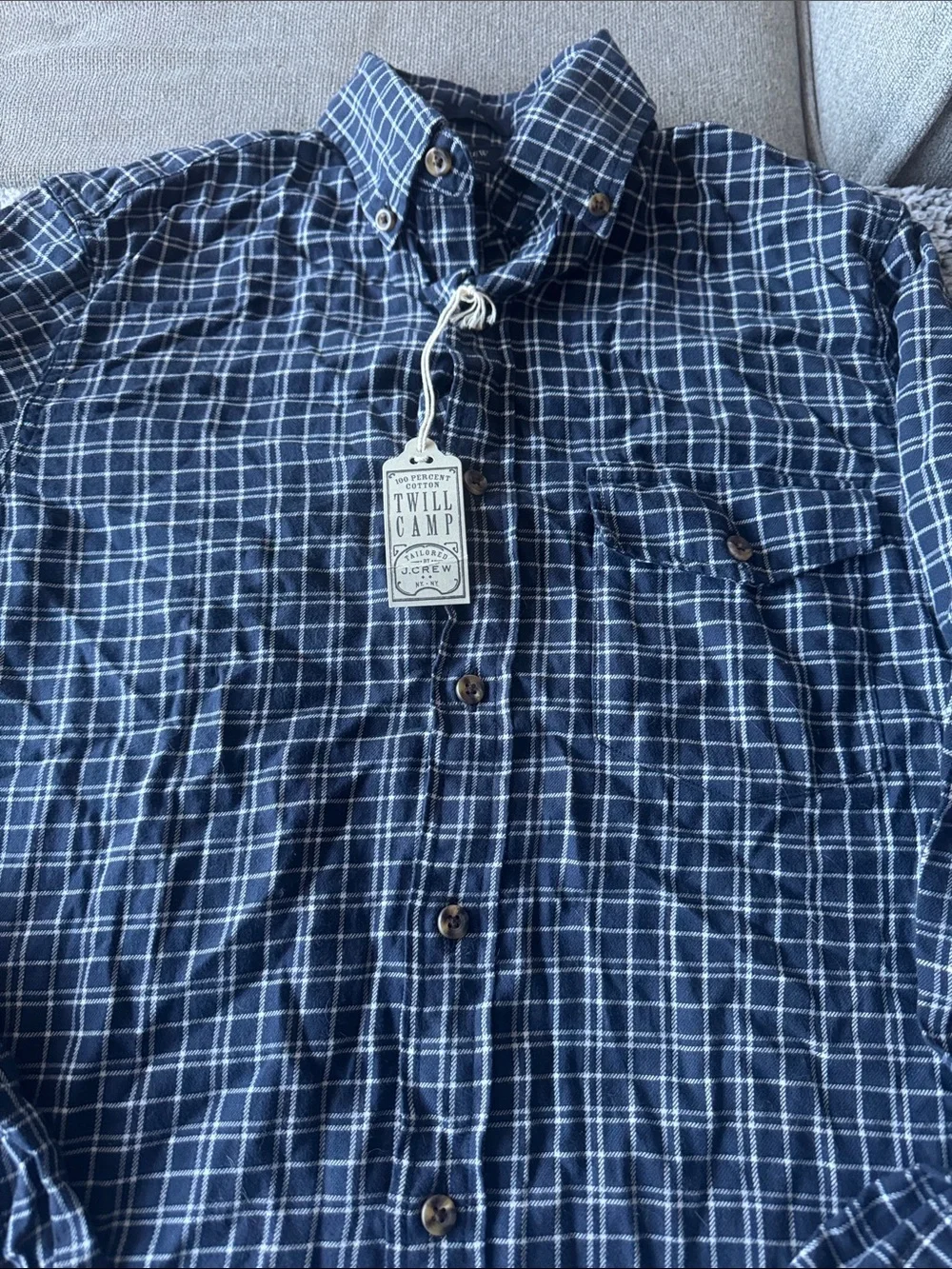 J. Crew Navy and White Checked Button-Down Shirt